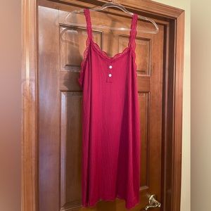 Deep Red Ribbed Nightgown